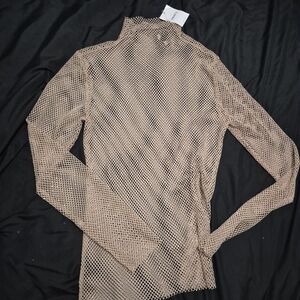 Forever 21 Tan Mesh Long Sleeve Top